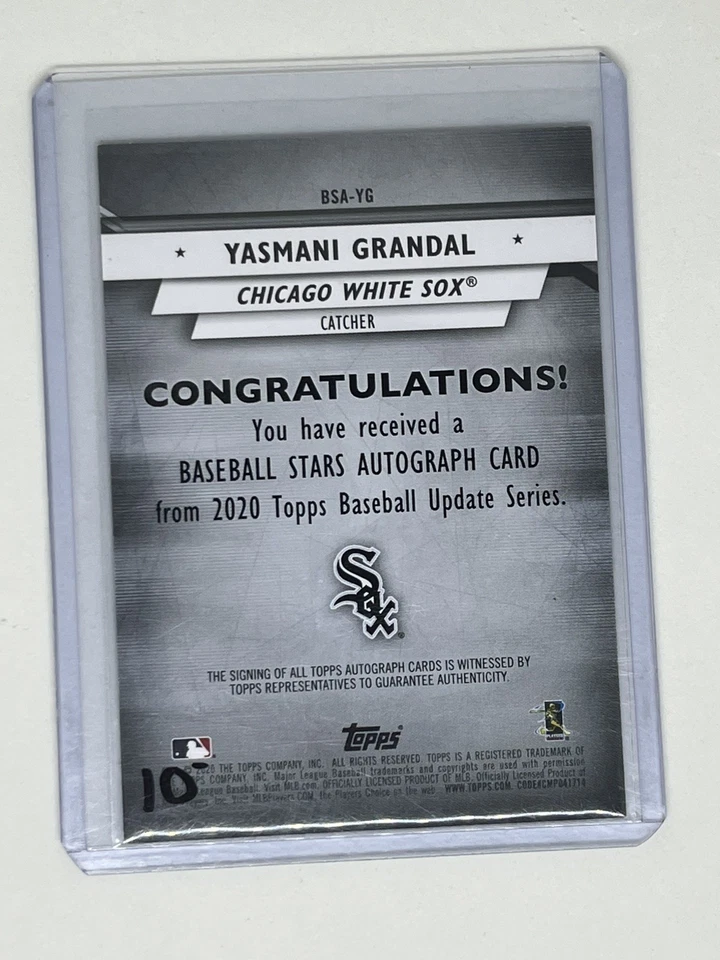 2020 TOPPS UPDATE YASMANI GRANDAL BASEBALL STARS BLACK AUTO /199 White Sox - Image 2 of 2
