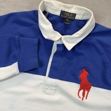 Polo Ralph Lauren Shirt Boys XL 18/20 Rugby Blue White Color Block Big Red Pony