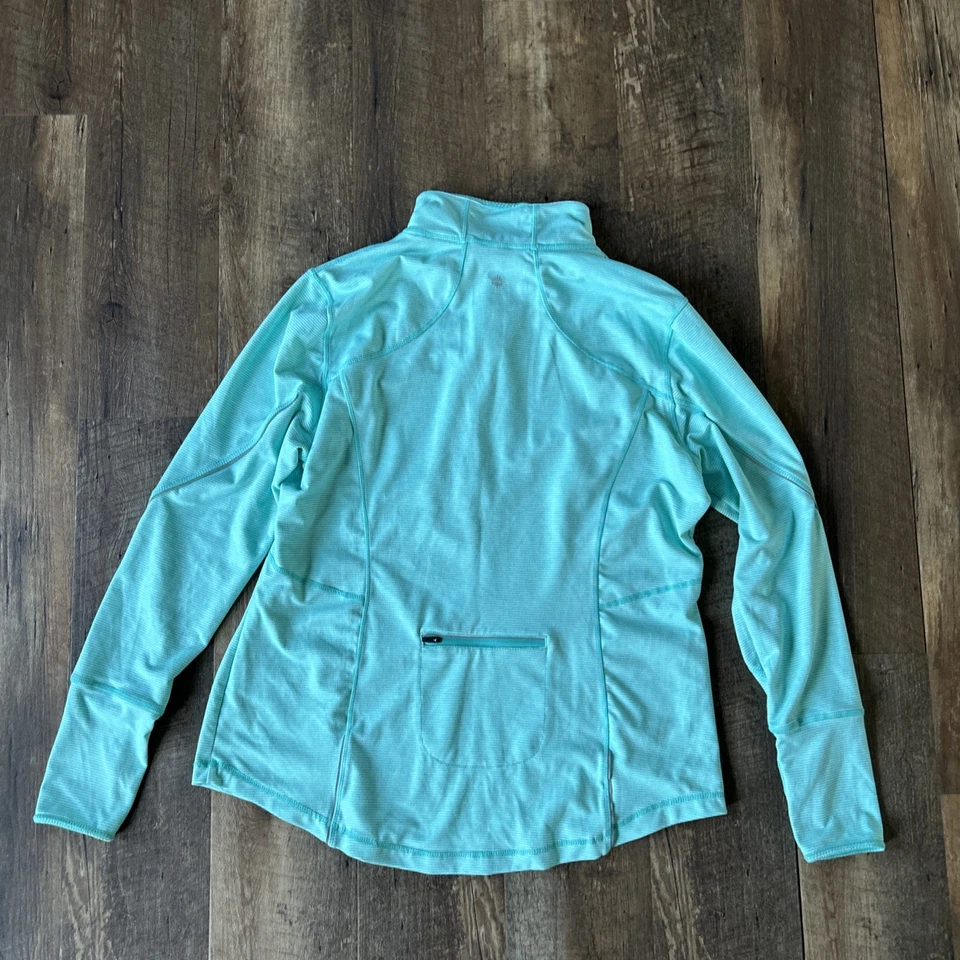 Chaqueta Mandarina Mujer XL Verde Azulado/Blanco Rayas 1/4 Cremallera Top Atlético Reflectante Foto 4 de 4