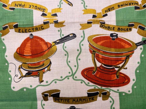 Neu mit Etikett Geschirrtuch LEACOCK Vintage Kupfer Chafing Dishes signiert Constance Depler GRÜN - Bild 3 von 8