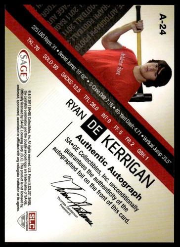 2011 SAGE #A-24 Ryan Kerrigan Autographs Silver - Picture 2 of 2