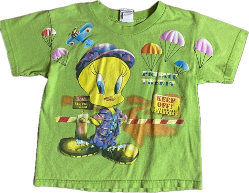 Vtg Looney Tunes Tweety Bird Freeze All over Print Cute 1998 Shirt Kids 7/8 90s