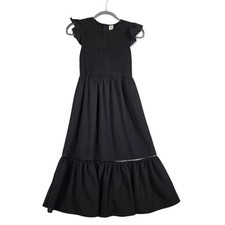Melrose & Market Midi Dress Womens Small Solid Black Flutter Cap Sleeve Smocked