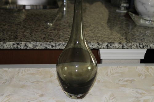 Kunstglas RAUCHGRAU bauchige VASE dünner Hals hoch und schwer 12,5" hoch - Bild 2 von 12