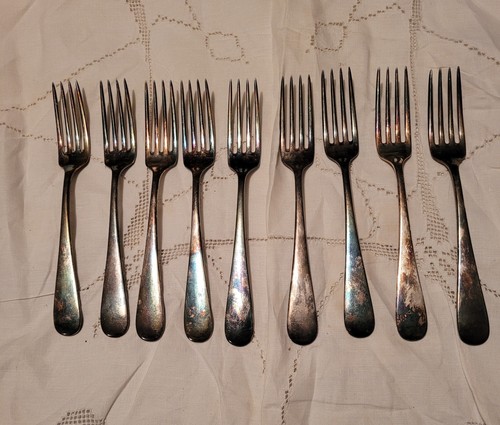 Antiguo juego vintage de 9 tenedores de cena enchapados en plata WMF marcados 90 - Imagen 1 de 8