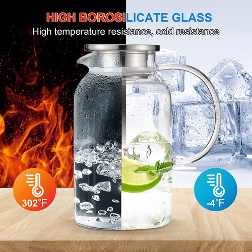 Glass Pitcher with Lid Hot& Cold Glass Water Pitcher with Handle Iced Tea New - Picture 2 of 6