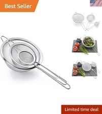 Strainer Set Fine Mesh –  304 Stainless Steel 18/8 – 8″, 5.5″ and 3.3″ Sturdy...