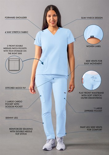 Adar Addition Scrub Set For Women - V-Neck Scrub Top & Skinny Cargo Scrub Pants - Picture 157 of 161