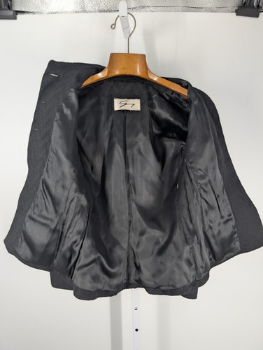 Genny Vintage 80s Versace Era Black Tweed Texture Geometric Jacket Italy 34"  - Picture 4 of 6