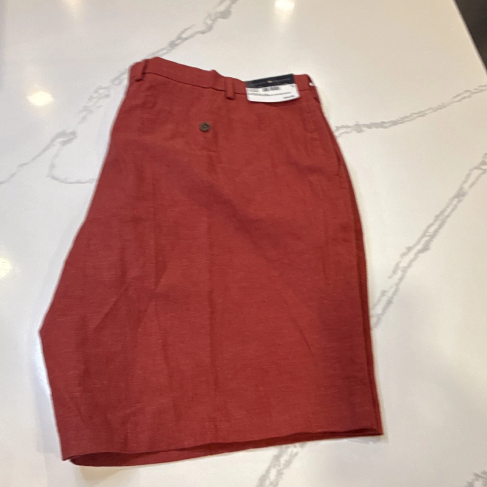 Joseph Abboud Red Linen Blend Modern Fit Flat Front Shorts Button Zip Pockets M…