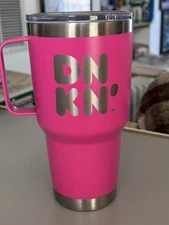 Dunkin' Donuts 28oz Stainless Steel Tumbler w/ Handle, Hot Pink NWOT
