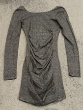 Express Dress Long Sleeve Knit Ruched Fitted Gray Bodycon Stretch Womens Small