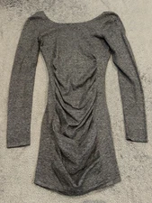 Express Dress Long Sleeve Knit Ruched Fitted Gray Bodycon Stretch Womens Small