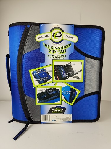 Case It King Sized Zip Tab 4" 3-Ring Binder With Color Tab Files Blue (No Strap) - Picture 1 of 11