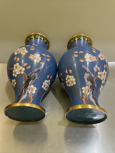 Jarrones Cloisonne de mediados del siglo XX - un par - Imagen 5 de 8