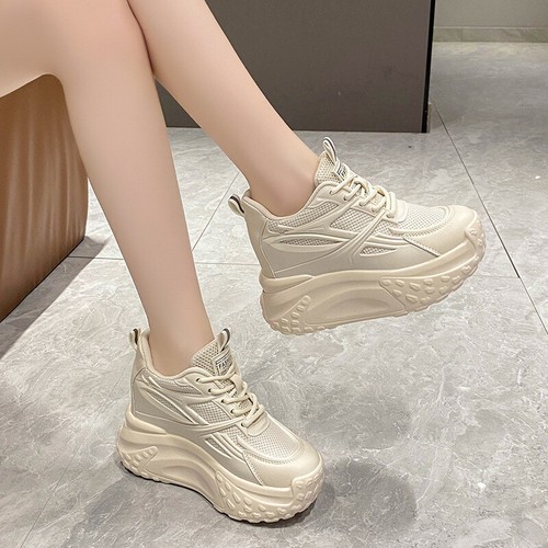 Women Thick-soled Lave Up Mesh Sneakers Hidden Heels Casual Platform Shoes - Picture 15 of 27