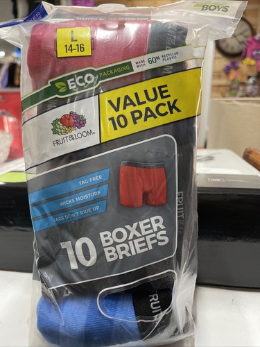 Fruit Of the Loom Jungen Unterwäsche Mehrfarbig Gestreift 10er Pack Boxershorts Gr. L - Bild 1 von 2