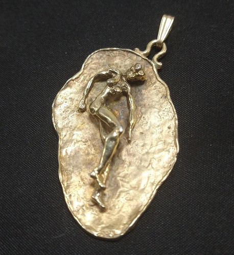 Sterling Silber Gold Studio Made Brutalist Sternzeichen Jungfrau 3D erhaben Anhänger 1 5/8" - Bild 4 von 9