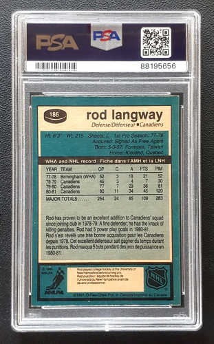 ROD LANGWAY 1981-82 O-PEE-CHEE 81-82 NO 186 PSA 92559 - Bild 2 von 2