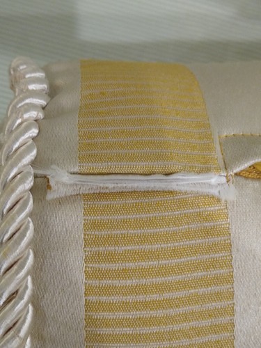 Vintage Neck Roll Pillow Bolster Neckroll Gold Striped Rope Trim Cord Shiny - Picture 11 of 14