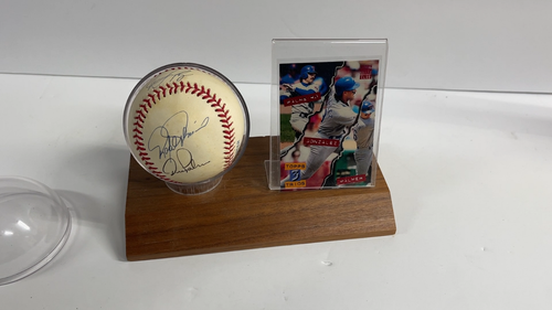 Palmeiro, Gonzalez, Palmer Autographed Baseball with Topps Stadium Trio Card - Video 1 of 1