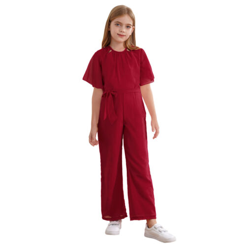 Kids Girls Rompers Pageant Overalls Bowknot Leotard Casual Jumpsuit Fashion - Picture 26 of 71