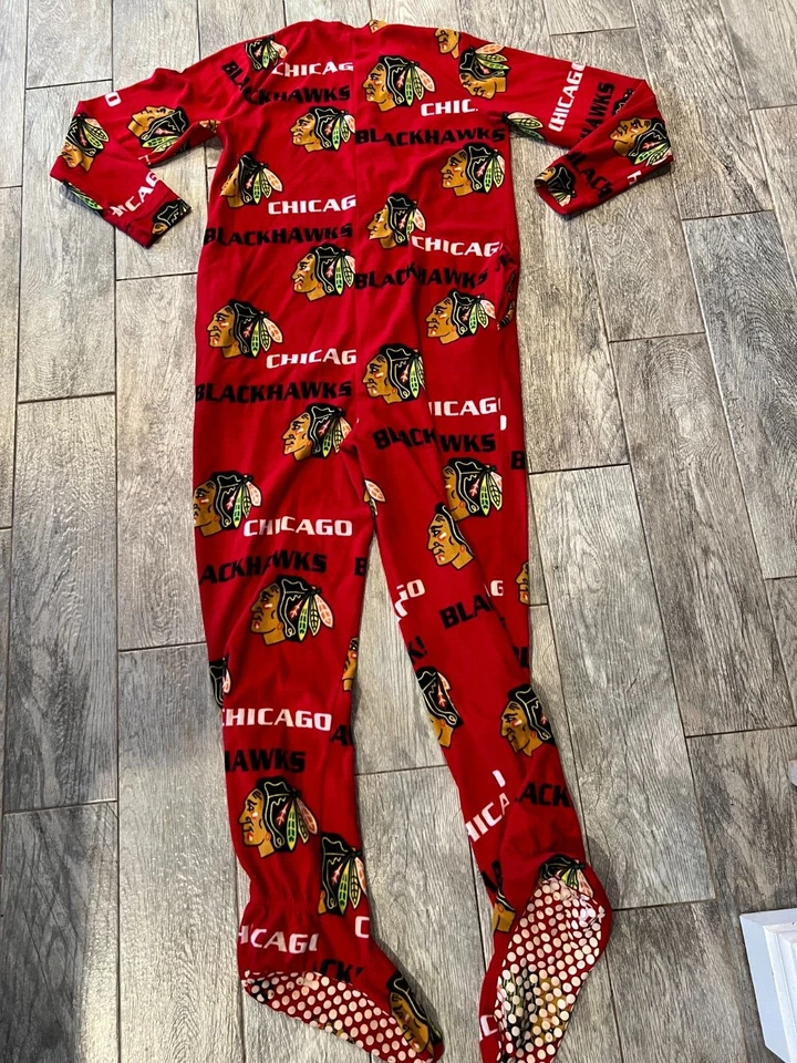 Pijama Chicago Blackhawks PJ Mameluco Talla Mediana Bolsillos de una pieza NHL Hockey Foto 3 de 4