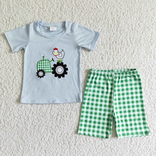 Summer Boutique Baby Boys Outfit Embroidery Mallard Top Gingham Shorts Set - Picture 7 of 27
