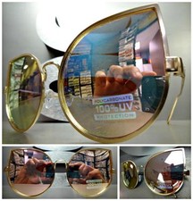 OVERSIZE VINTAGE RETRO CAT EYE Style SUNGLASSES Rose Gold Frame Pink Mirror Lens