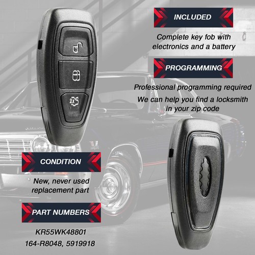 Remote 3BTN Car Key Fob for 2013 2014 2015 2016 2017 Ford C-Max (KR55WK48801) - Picture 4 of 5