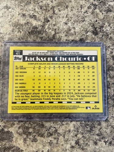 🏆 2025 Topps Series 1 Jackson Chourio 1990 Gold Mojo /50 #T90C-41 MIL Brewers - Bild 2 von 2