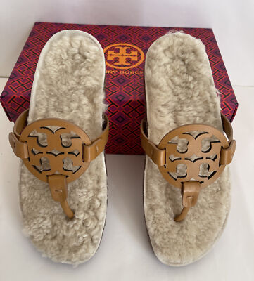 Tory Burch Miller Cloud Shearling/Leather Sandals NIB