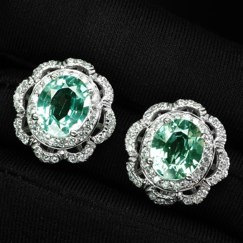 Neon Green Paraiba Tourmaline 6.15Ct 925 Sterling Silver Handmade Stud Earrings - Picture 3 of 6