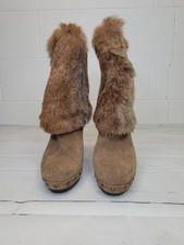 Andre Assous Rabbit Fur Boots Suede Studded Beige Boots Women's Size 6