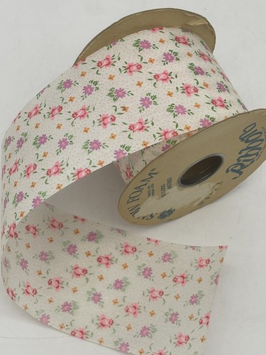 NOS Vintage SNOW FOAM Ribbon White Calico Multicolor Flower Fabric - Picture 4 of 4