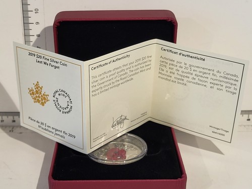 (L1092) Canada 2019 1oz .999 Silver " Lest We Forget " With Murano Glass Poppy - Picture 4 of 10