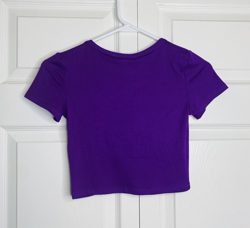 Short Sleeve Roundneck Purple Crop Top - Picture 6 of 8