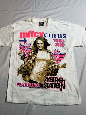 Miley Cyrus 2009 Metro Station World Tour White Shirt Youth Medium 10-12 NWOT