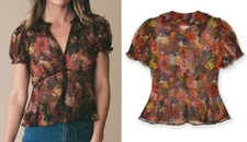 Women Doen Silk Round Neck Floral Short Sleeve Shirt Top
