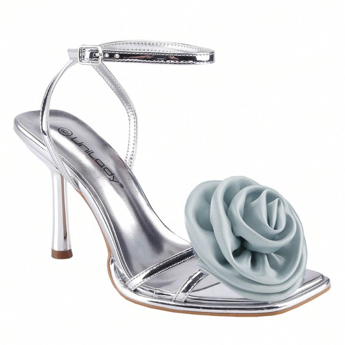 Open Square Toe Heeled Sandals Flower Ankle Buckle Strap Stiletto High Heels Com - Picture 59 of 64