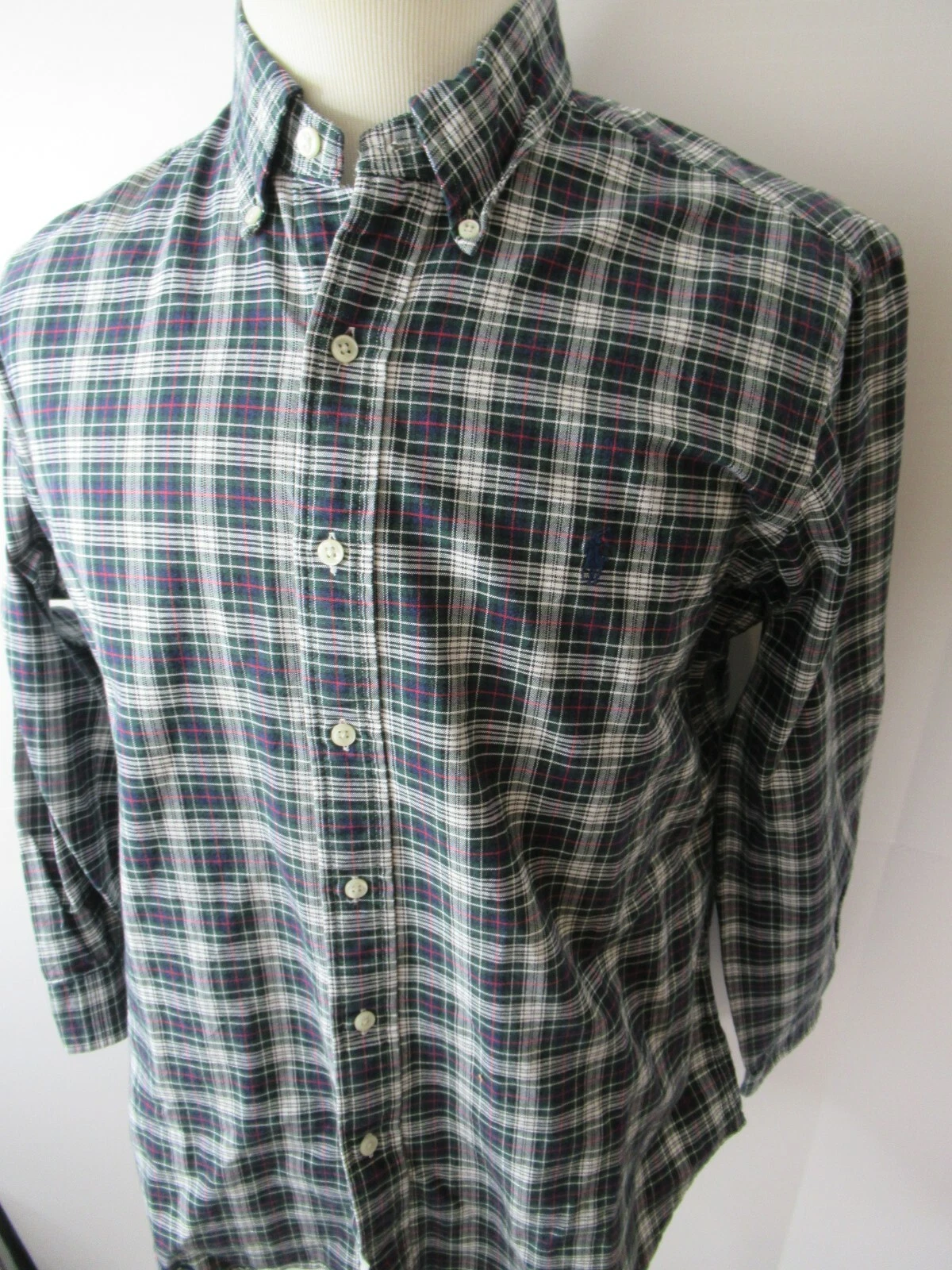 Mens Polo Ralph Lauren Classic Fit Long Sleeve Blue Green Plaid Shirt Size Large