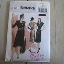 Sewing Pattern BUTTERICK # B5281 RETRO '46 Dress SZ 6-8-10-12  Bust 30-34