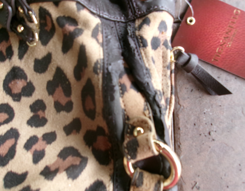 Tignanello Hobo Purse Handbag Tan Brown Cheetah Animal Print Gold Hardware - Picture 3 of 6