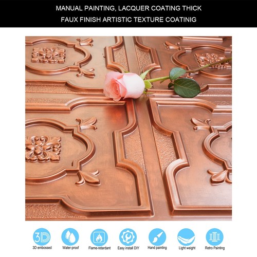 DIY metallic ceiling tile Emboss interior wall panel PL87 Polished Copper 10pcs - Picture 4 of 19