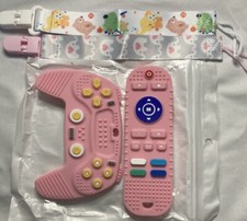 2 Pc Pink Silicone Baby Teething/Chewing TV / Game Remote Control Shape Toys NEW