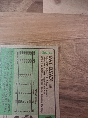 1984 Topps - #156 Pat Ryan (Rookie Card), Jets, Quarterback - Picture 8 of 10