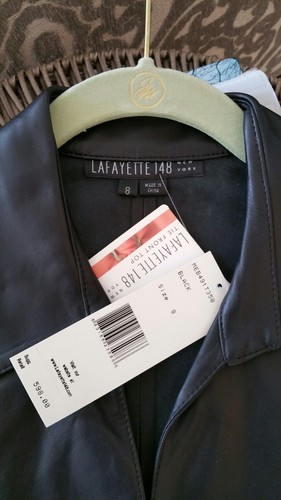 NWT SAKS LAFAYETTE 148 BLACK BUTTER LEATHER SHIRT FITTED WRAP FRONT 8 -Ret $598! - Picture 7 of 7