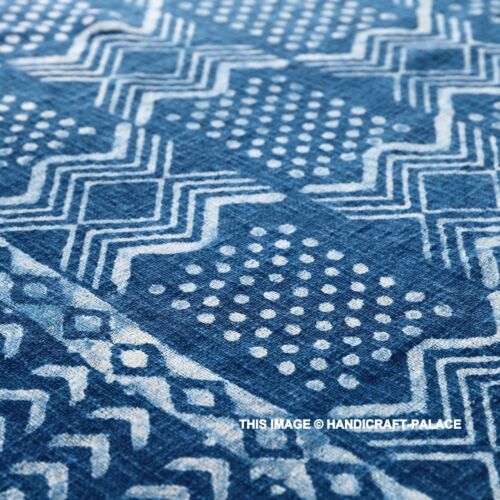 Indian Mudcloth Throw Sofa Decor Blanket Boho Hand block Print Throw Indigo Blue - Picture 3 of 4