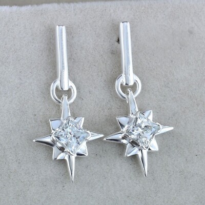 2 Ct Treated Certified Off White Diamond Solitaire Dangler Earrings, 925 Silver