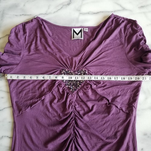 Marc Bouwer Womens L Ruched Top Sequin Heart Y2K Whimsygoth Fairy Grunge Purple - Picture 8 of 9